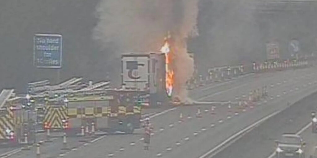 Drivers Face Long Delays on M1 Due to Northampton Lorry Fire Drivers Face Long Delays on M1 Due to Northampton Lorry Fire